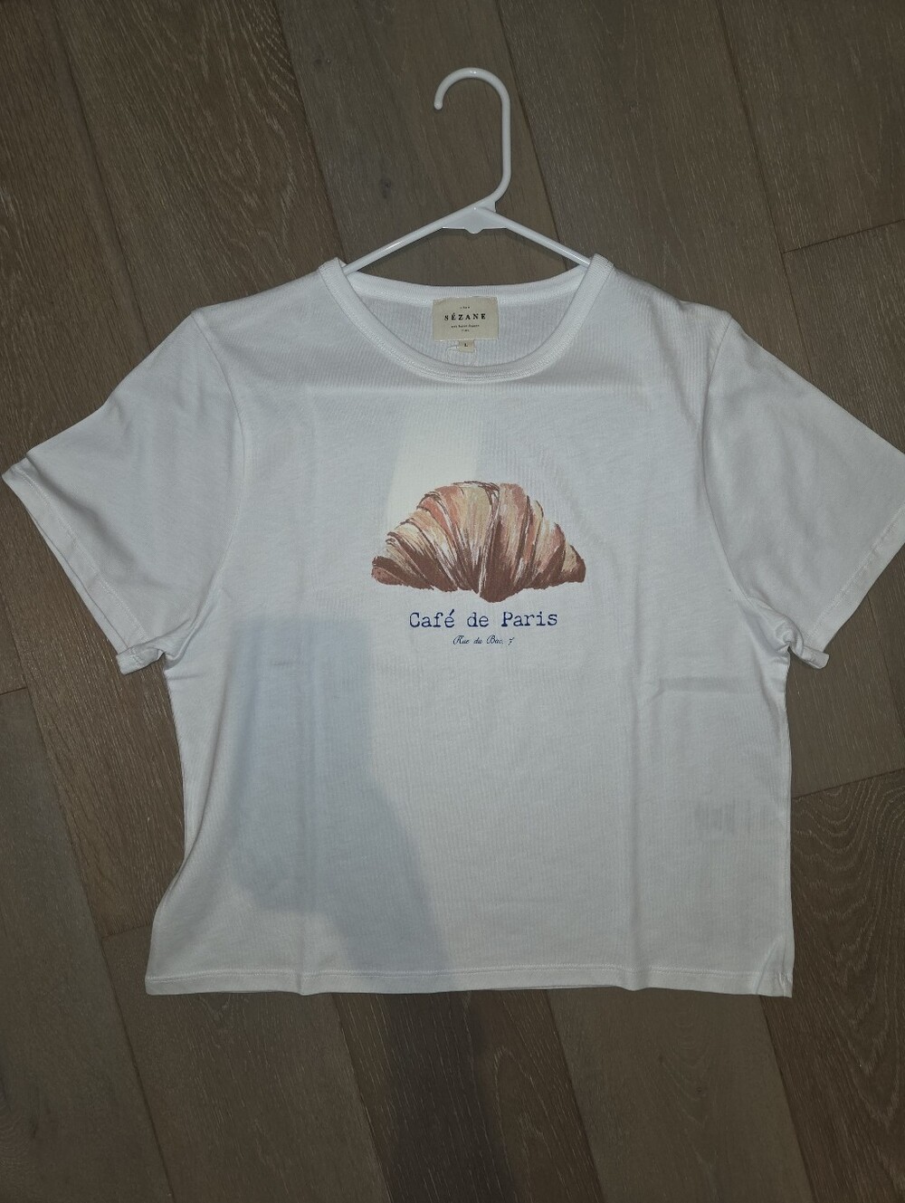 Sezane Café de Paris Croissant Graphic Tee - White Size L Brand New
